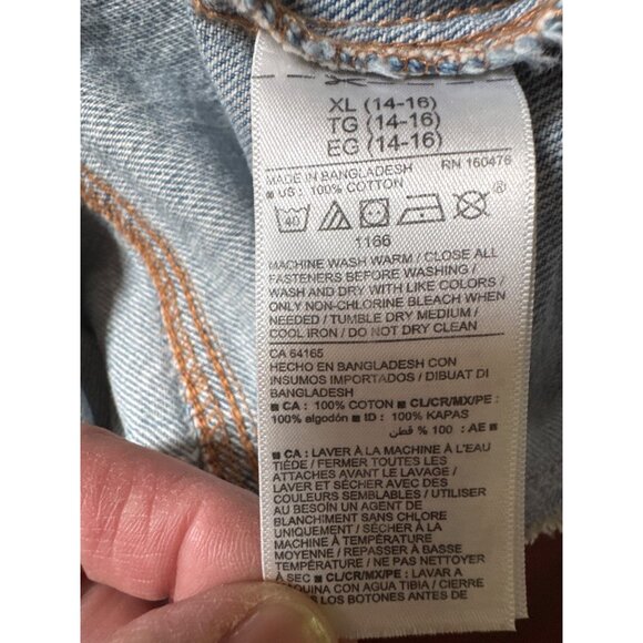 Old Navy PS X ON Distressed Light Wash Denim Jacket XL (14-16) Frayed Hem Button - Picture 10 of 11
